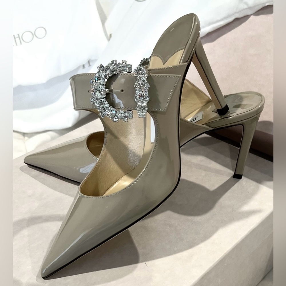 Jimmy Choo Patent Leather Mules with Crystal Buckle size 6 or 36